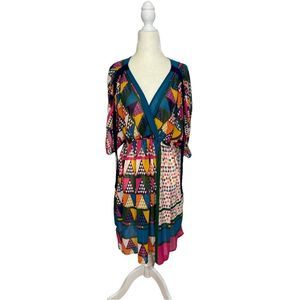 MAEVE by Anthropologie Geo-Print Sheer Colorful Patterned Mini Wrap Dress Size 8